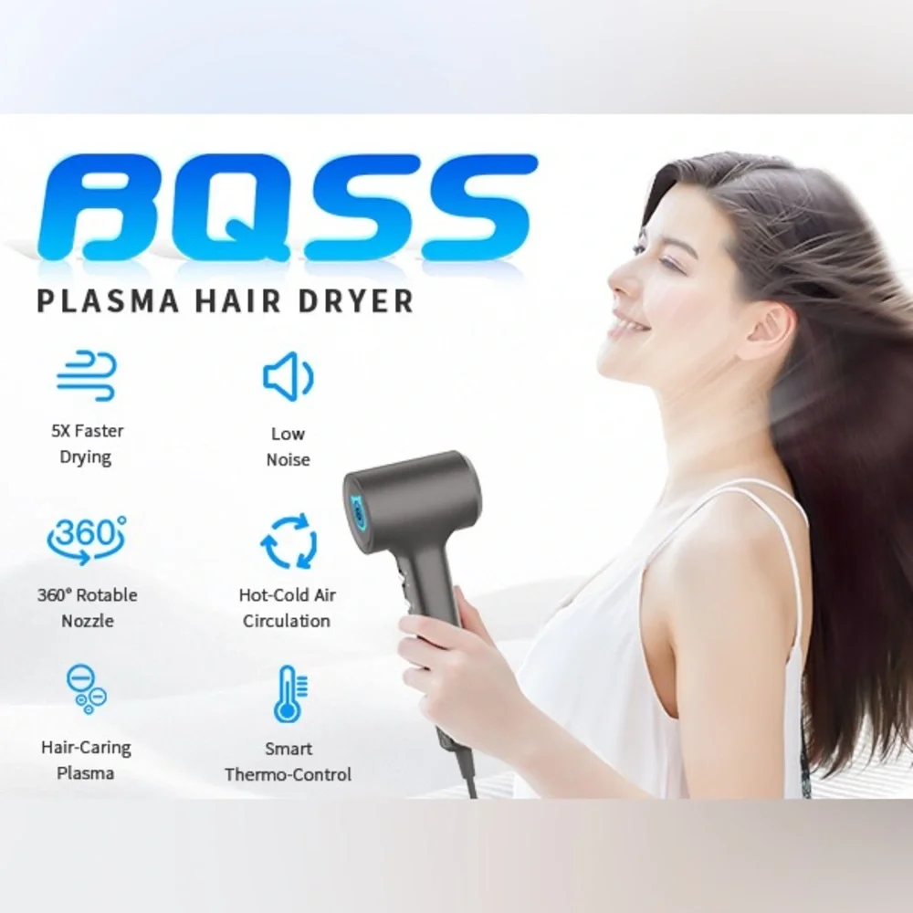 NEW! Plasma Hair Dryer (Positive+Negative Ionic) 1500W Dark Gray